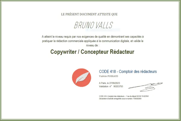 Attestation copywriter
